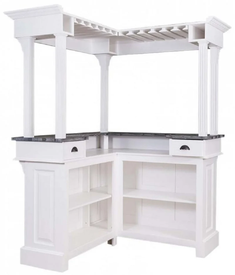 Casa Padrino Landhausstil Bar Theke Weiß / Grau 148 x 148 x H. 210 cm - Massivholz Thekentisch - Massivholz Barmöbel - Barmöbel im Landhausstil - Landhausstil Einrichtung