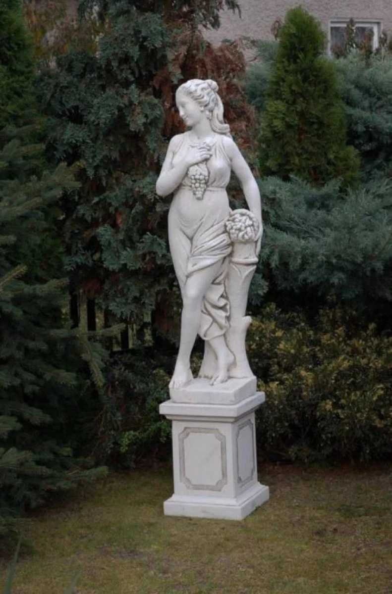 Casa Padrino Jugendstil Garten Deko Skulptur Frau Grau 44 x 30 x H. 140 cm - Elegante Garten Deko Stein Figur - Barock & Jugendstil Garten Deko Accessoires