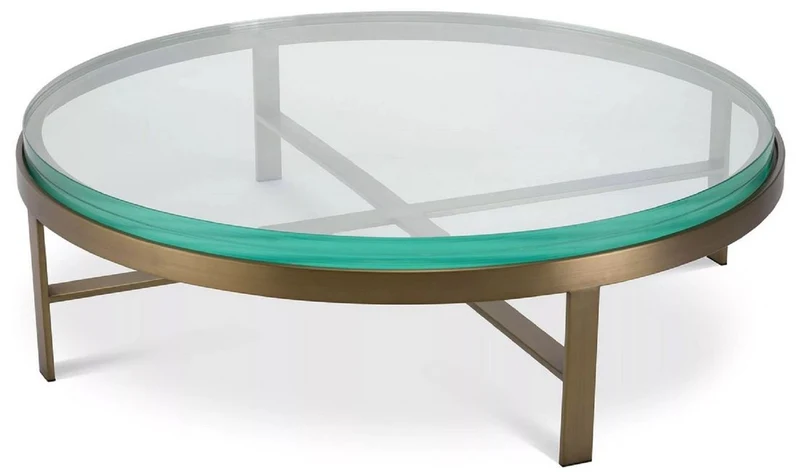 Casa Padrino Luxus Couchtisch Messing Ø 97,5 x H. 30 cm - Runder Wohnzimmertisch mit Glasplatte - Wohnzimmer Möbel - Luxus Möbel - Wohnzimmer Einrichtung - Luxus Einrichtung