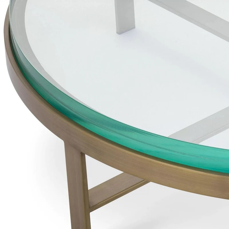Casa Padrino Luxus Couchtisch Messing Ø 97,5 x H. 30 cm - Runder Wohnzimmertisch mit Glasplatte - Wohnzimmer Möbel - Luxus Möbel - Wohnzimmer Einrichtung - Luxus Einrichtung