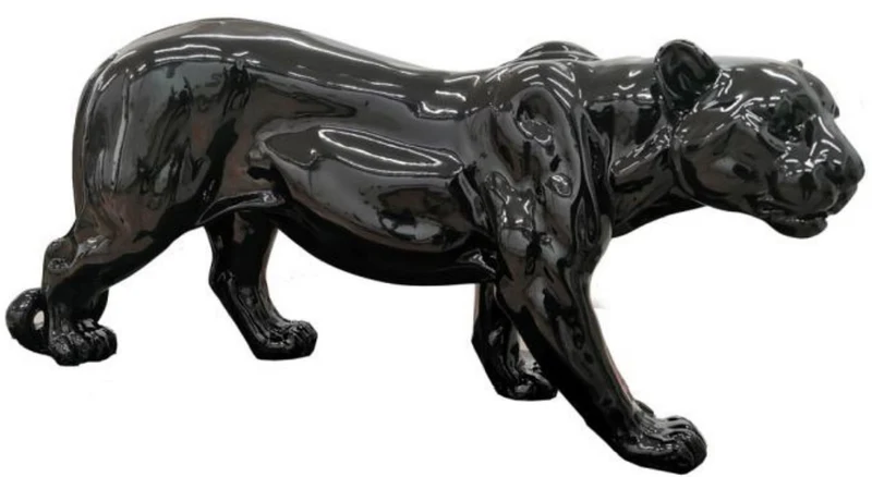 Casa Padrino Luxus Deko Skulptur Panther Schwarz H. 80 x H. 35 cm - Große Deko Figur - XXL Deko Skulptur - XXL Deko Figur - Wohnzimmer Deko - Garten Deko - Luxus Figuren