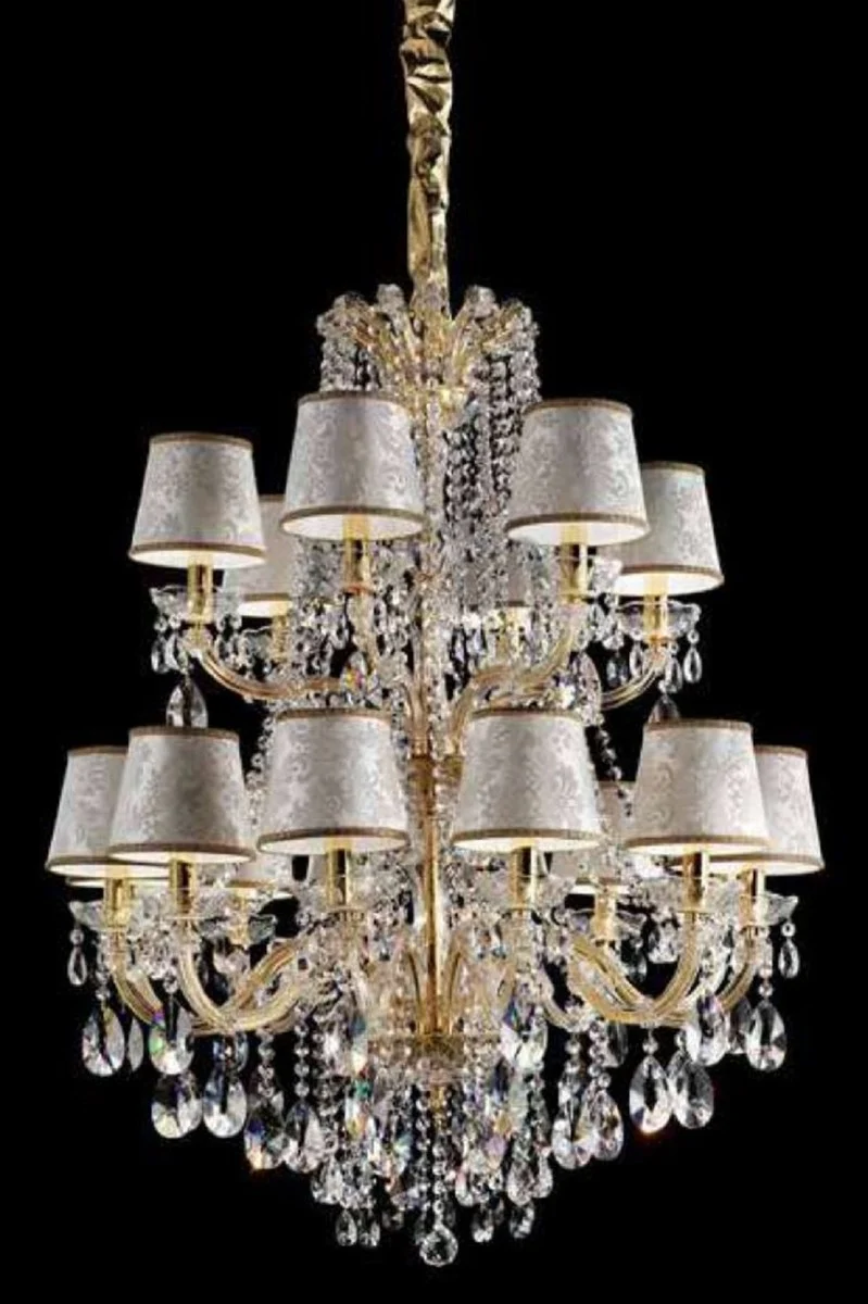 Casa Padrino Luxus Barock Kristall Kronleuchter Gold / Silber Ø 85 x H. 100 cm - Großer Kronleuchter mit venezianischen Kristallglas - Edel & Prunkvoll - Luxus Qualität - Made in Italy