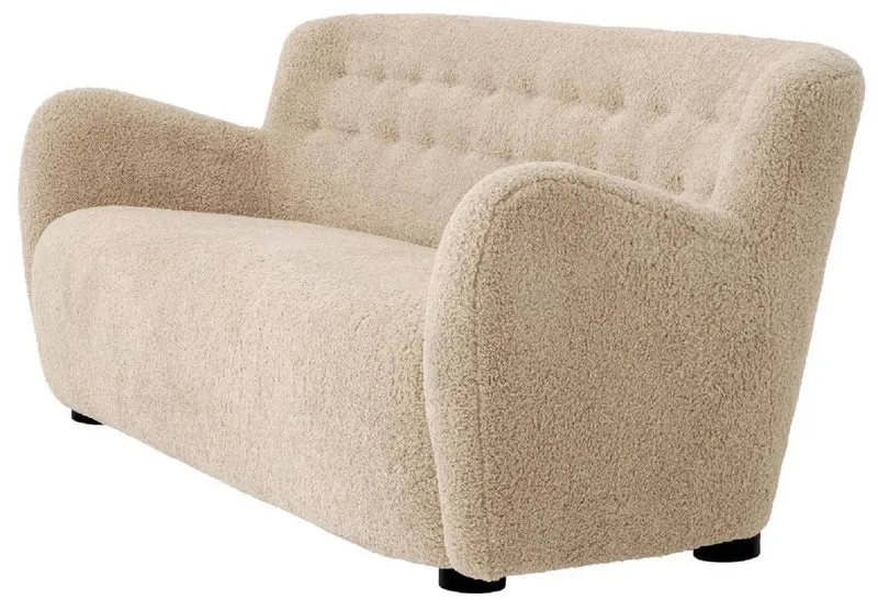 Casa Padrino Luxus Sofa Sandfarben / Schwarz 188 x 87 x H. 80 cm - Wohnzimmer Sofa - Hotel Sofa - Wohnzimmer Möbel - Wohnzimmer Einrichtung - Hotel Möbel - Luxus Möbel - Luxus Einrichtung