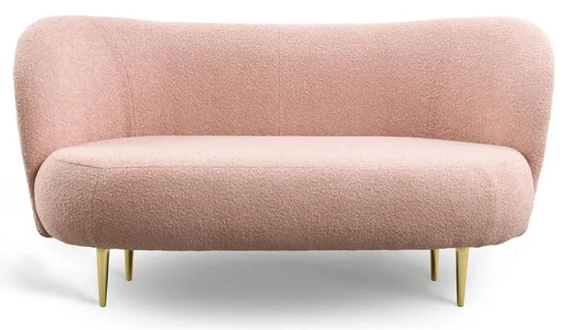 Casa Padrino Luxus Wohnzimmer Set Rosa / Gold - 2 Luxus Sofas mit gebogener Rückenlehne & 2 Luxus Sessel mit gebogener Rückenlehne - Luxus Einrichtung - Wohnzimmer Möbel - Luxus Möbel