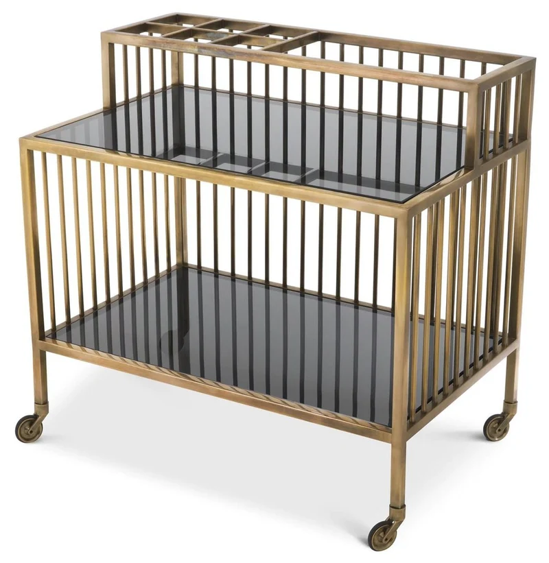 Casa Padrino Luxus Servierwagen Vintage Messing / Grau 80 x 50,5 x H. 76,5 cm - Hotel Restaurant Gastronomie Trolley - Luxus Hotel Restaurant Gastronomie Accessoires - Luxus Möbel