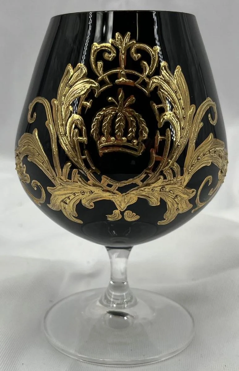 Pompöös by Casa Padrino Luxus Cognac Glas mit 24 Karat Vergoldung Schwarz / Gold Ø 9 x H. 14,5 cm - Pompööses Brandy Glas designed by Harald Glööckler