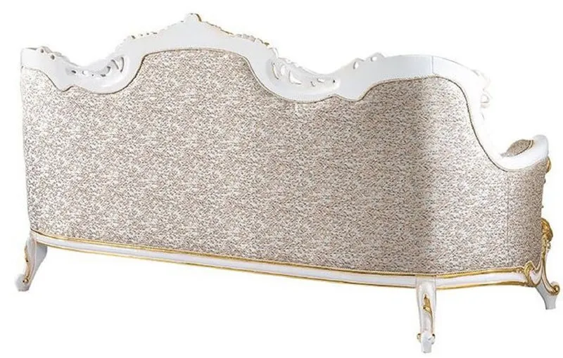 Casa Padrino Luxus Barock Sofa Silber / Beige / Schwarz / Weiß / Gold - Prunkvolles Wohnzimmer Sofa mit Glitzersteinen - Barockstil Wohnzimmer Möbel - Luxus Möbel im Barockstil - Barock Einrichtung