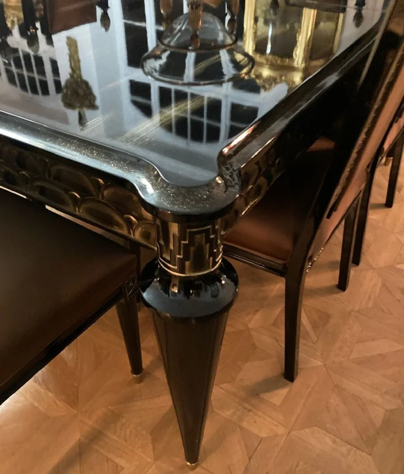 Casa Padrino Luxus Barock Esszimmer Set Gold / Schwarz - 1 ausziehbarer Barock Esstisch & 6 Barock Esszimmerstühle - Barock Esszimmer Möbel - Luxus Möbel im Barockstil - Edel & Prunkvoll