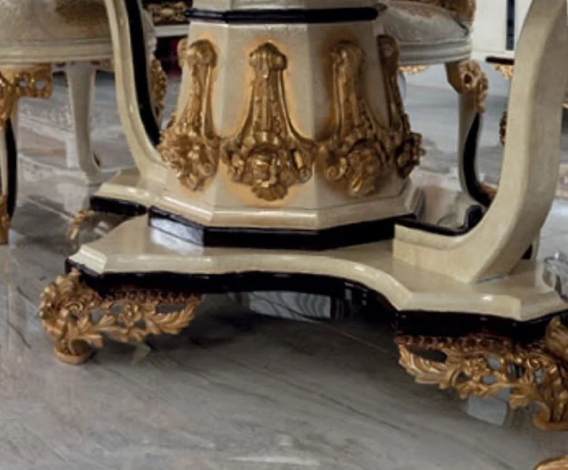 Casa Padrino Luxus Barock Esszimmer Set Creme / Weiß / Gold - 1 Barock Esstisch & 6 Barock Esszimmerstühle - Barock Esszimmer Möbel - Luxus Möbel im Barockstil - Edel & Prunkvoll