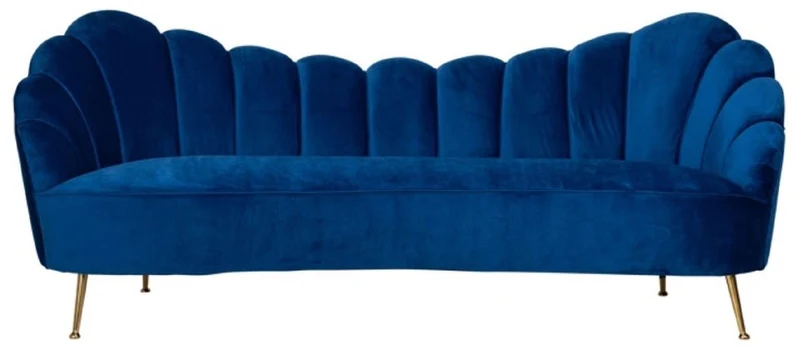 Casa Padrino Luxus Samt Sofa Blau / Gold 230 x 94 x H. 90 cm - Wohnzimmer Sofa mit edlem Samtstoff - Wohnzimmer Möbel - Luxus Möbel - Wohnzimmer Einrichtung - Luxus Einrichtung