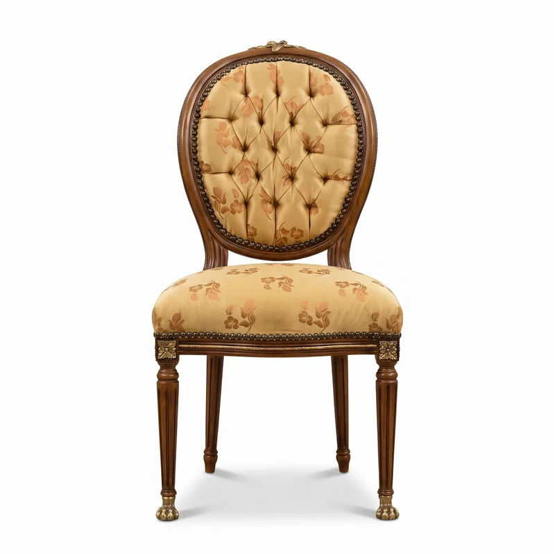 Casa Padrino Luxus Barock Esszimmer Stuhl Gold Muster / Braun / Antik Messing - Handgefertigter Massivholz Stuhl mit Löwenfüßen - Barockstil Küchenstuhl - Esszimmer Möbel im Barockstil