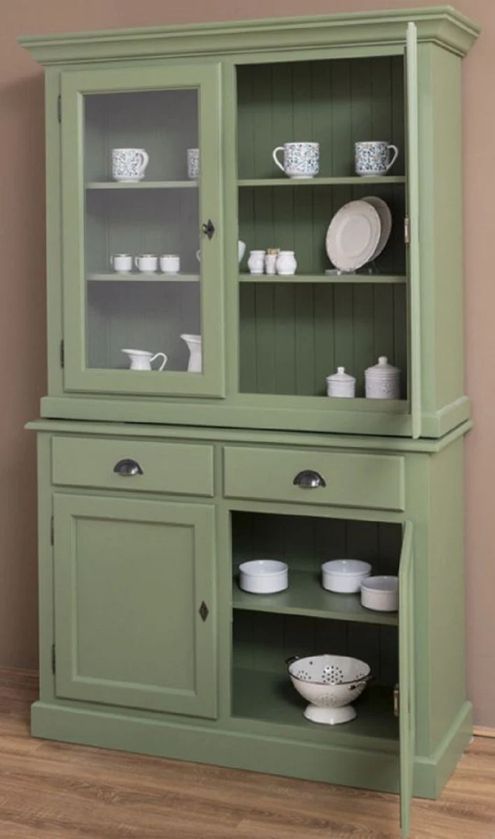 Casa Padrino Landhausstil Esszimmerschrank Grün 126 x 45 x H. 200 cm - Massivholz Küchenschrank - Esszimmermöbel im Landhausstil - Landhausstil Einrichtung - Esszimmer Einrichtung