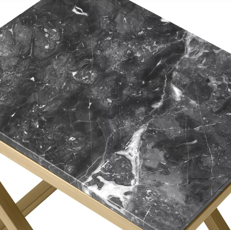 Casa Padrino Luxus Beistelltisch Messing / Grau 56 x 46 x H. 59 cm - Rechteckiger Edelstahl Tisch mit Marmorplatte - Wohnzimmer Möbel - Luxus Möbel - Luxus Einrichtung - Wohnzimmer Einrichtung
