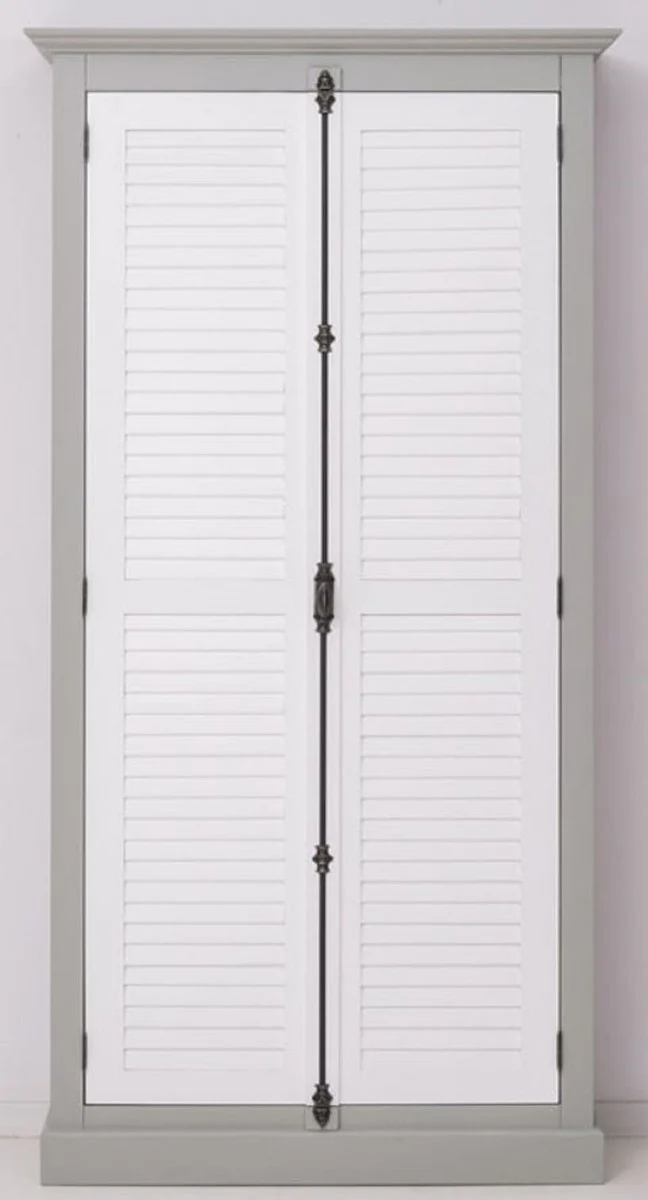 Casa Padrino Landhausstil Kleiderschrank Grau / Weiß 109 x 40 x H. 210 cm - Massivholz Schlafzimmerschrank mit 2 Türen - Landhausstil Schlafzimmer Möbel - Massivholz Möbel im Landhausstil