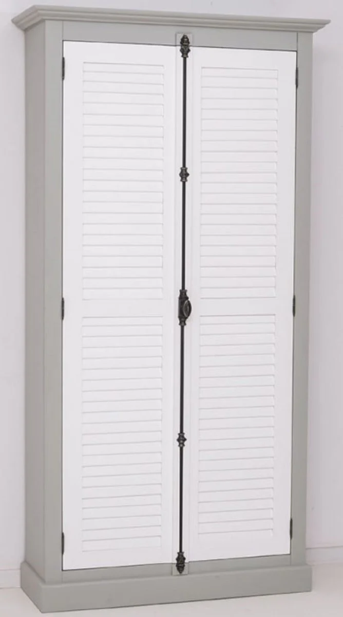 Casa Padrino Landhausstil Kleiderschrank Grau / Weiß 109 x 40 x H. 210 cm - Massivholz Schlafzimmerschrank mit 2 Türen - Landhausstil Schlafzimmer Möbel - Massivholz Möbel im Landhausstil
