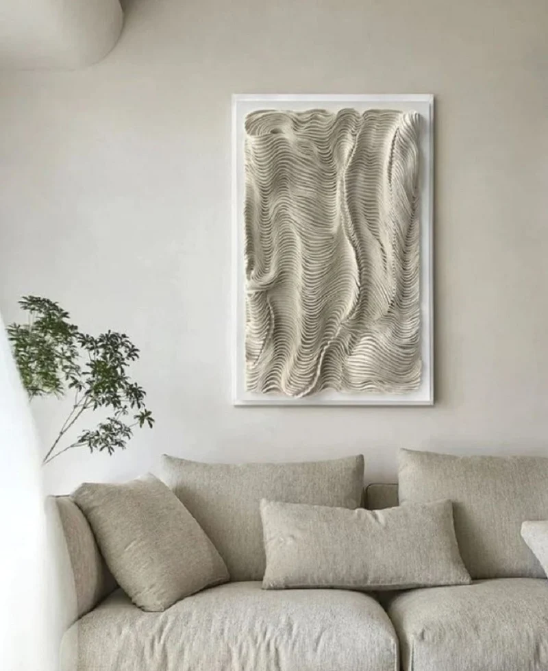Casa Padrino Luxus Designer Ölgemälde Beige / Weiß 80 x H. 110 cm - Handgemaltes Gemälde mit Metallrahmen - Luxus Wand Deko - Designer Wand Deko - Deko Accessoires - Luxus Qualität