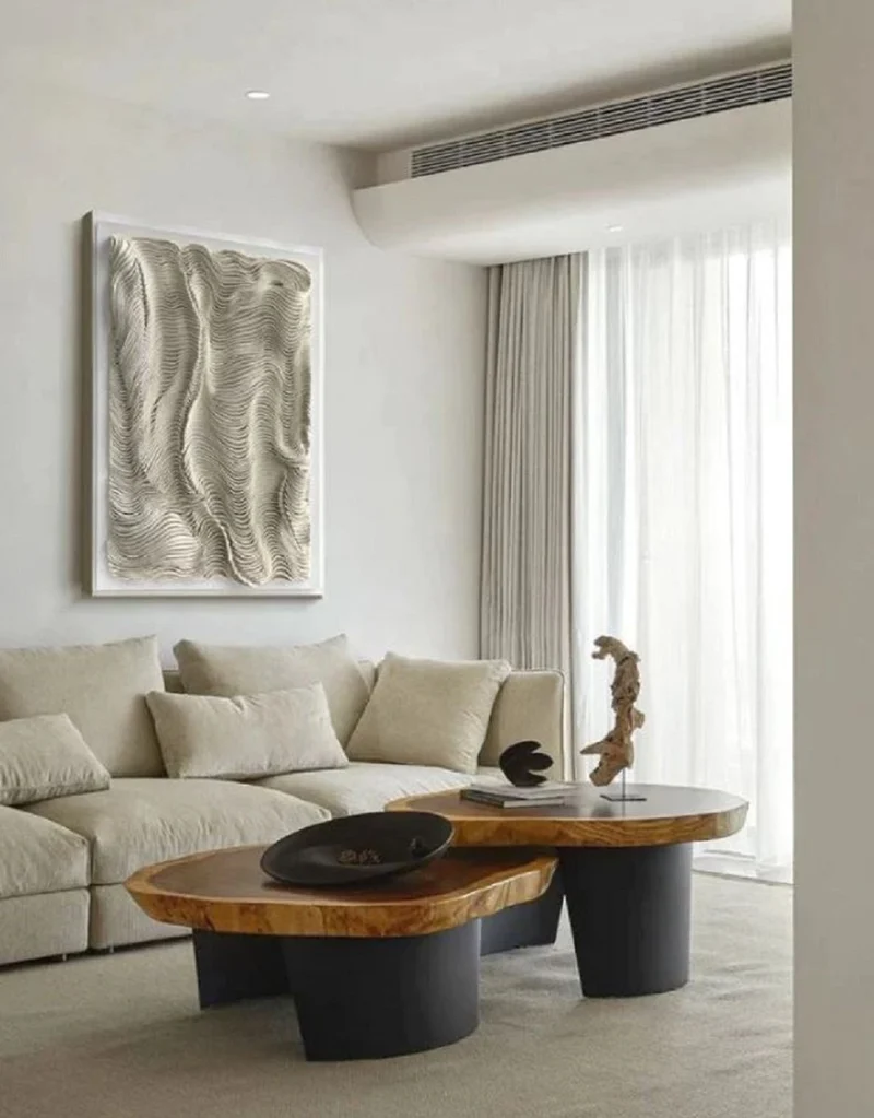 Casa Padrino Luxus Designer Ölgemälde Beige / Weiß 80 x H. 110 cm - Handgemaltes Gemälde mit Metallrahmen - Luxus Wand Deko - Designer Wand Deko - Deko Accessoires - Luxus Qualität