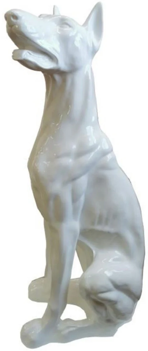 Casa Padrino Luxus Deko Skulptur Hund Dobermann Weiß H. 80 cm - Große Deko Figur - XXL Deko Skulptur - XXL Deko Figur - XXL Tierfigur - Wohnzimmer Deko - Garten Deko - Luxus Deko XXL Figuren