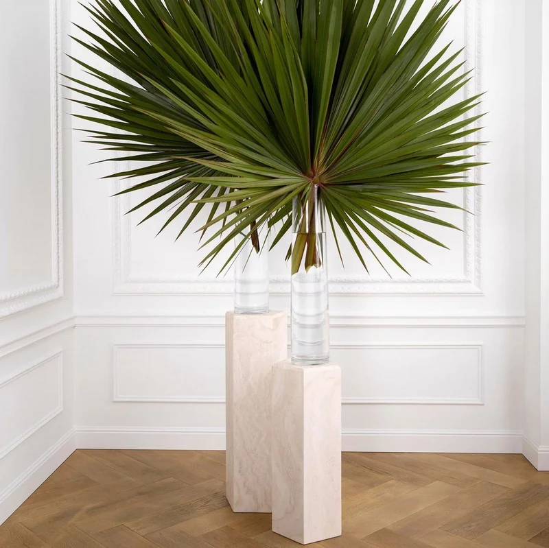 Casa Padrino Luxus Deko Säule 31 x 31 x H. 99 cm - 5 Eckige Travertin Naturstein Säule - Pflanzensäule - Wohnzimmer Deko Säule - Hotel Deko Säule - Luxus Möbel - Luxus Qualität
