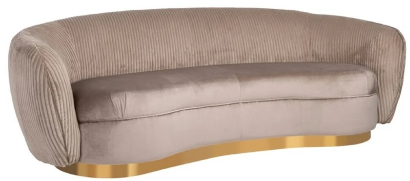 Casa Padrino Luxus Sofa Braun / Gold 221 x 98 x H. 72 cm - Gebogenes Wohnzimmer Sofa - Wohnzimmer Möbel - Wohnzimmer Einrichtung - Luxus Möbel - Luxus Einrichtung - Möbel Luxus