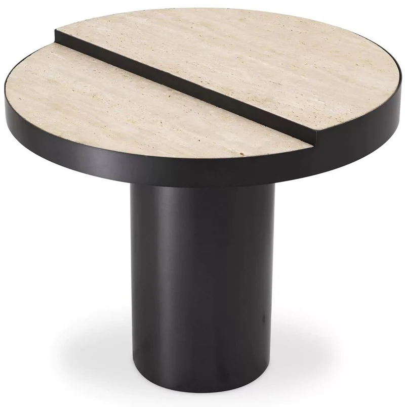 Casa Padrino Luxus Beistelltisch Bronze / Beige Ø 55 x H. 47 cm - Runder Edelstahl Tisch mit 2 Travertin Tischplatten - Wohnzimmer Möbel - Luxus Möbel - Luxus Einrichtung - Wohnzimmer Einrichtung