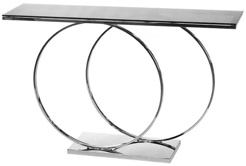 Casa Padrino Luxus Designer Konsole Silber / Schwarz 150 x 36 x H. 91 cm - Metall Konsolentisch mit Glasplatte - Luxus Designer Wohnzimmer Möbel