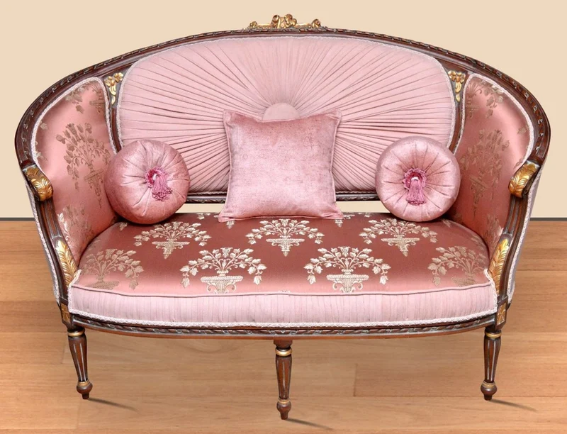 Casa Padrino Barock Sofa Rosa Muster / Braun / Gold - Handgefertigtes Wohnzimmer Sofa im Barockstil - Prunkvolle Barock Wohnzimmer Möbel