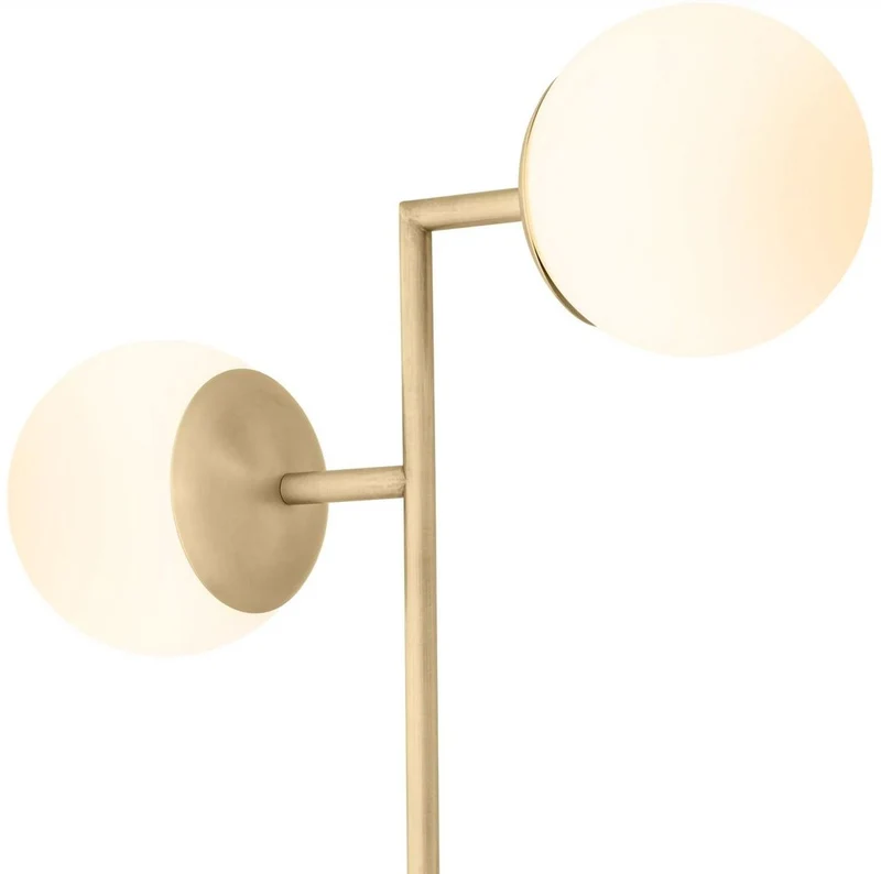Casa Padrino Luxus Tischleuchte Travertin / Antik Messing / Weiß 51 x H. 70 cm - Schreibtischleuchte mit Travertin Sockel und Glas Lampenschirmen - Luxus Leuchten - Luxus Möbel - Luxus Interior
