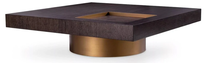 Casa Padrino Luxus Couchtisch Mokka / Messing 110 x 110 x H. 31 cm - Quadratischer Wohnzimmertisch - Wohnzimmer Möbel - Massivholz Möbel - Luxus Möbel - Luxus Einrichtung