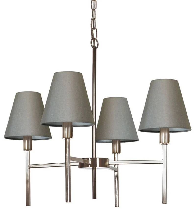Casa Padrino Luxus Kronleuchter Silber / Grau Ø 61,8 x H. 44,5 cm - Runder Metall Kronleuchter mit Lampenschirmen - Wohnzimmer Kronleuchter - Luxus Leuchten - Luxus Möbel - Luxus Interior