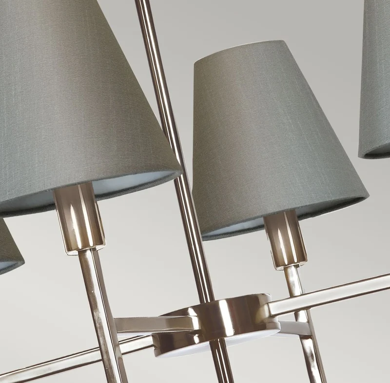 Casa Padrino Luxus Kronleuchter Silber / Grau Ø 61,8 x H. 44,5 cm - Runder Metall Kronleuchter mit Lampenschirmen - Wohnzimmer Kronleuchter - Luxus Leuchten - Luxus Möbel - Luxus Interior