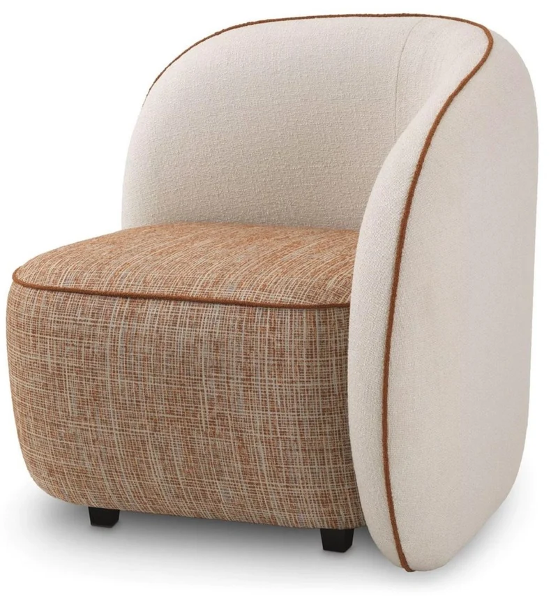Casa Padrino Luxus Designer Sessel Rechte Seite Creme / Orange / Schwarz 90 x 85 x H. 82 cm - Wohnzimmer Sessel - Hotel Sessel - Wohnzimmer Möbel - Luxus Möbel - Wohnzimmer Einrichtung