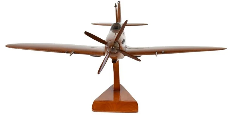 Casa Padrino Luxus Deko Jagdflugzeug Supermarine Spitfire Braun / Schwarz 40 x 36 x H. 20 cm - Holz Flugzeug mit Ständer - Propellerflugzeug - Modellflugzeug - Schreibtisch Deko - Deko Accessoires