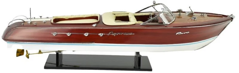 Casa Padrino Luxus Deko Speedboot mit Massivholz Ständer 87 x H. 26 cm - Handgefertigtes Deko Boot - Holzboot - Modellboot - Rennboot