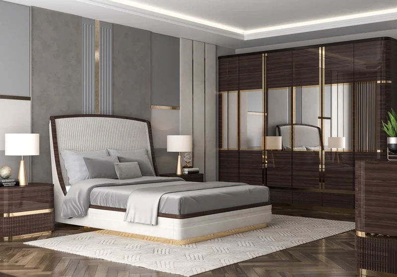 Casa Padrino Luxus Schlafzimmerschrank Dunkelbraun / Schwarz / Gold - Verspiegelter Kleiderschrank mit 6 Türen - Schlafzimmer Möbel - Hotel Möbel - Luxus Möbel - Luxus Einrichtung