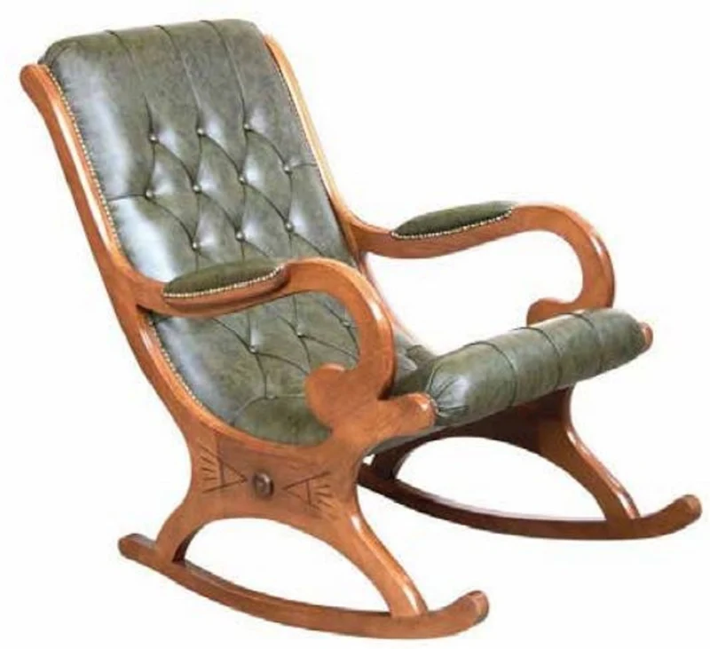 Casa Padrino Luxus Jugendstil Echtleder Schaukelsessel Grün / Braun - Handgefertigter Schaukelstuhl mit Armlehnen - Barock & Jugendstil Leder Wohnzimmer & Büro Möbel - Made in Italy