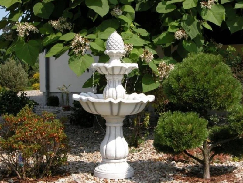 Casa Padrino Barock Springbrunnen Grau Ø 79 x H. 141 cm - Prunkvoller Gartenbrunnen - Gartendeko Brunnen - Barock & Jugendstil Garten Deko Accessoires