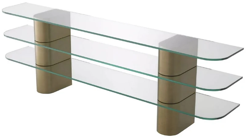 Casa Padrino Luxus Konsole Messing 240 x 40 x H. 76 cm - Rechteckiger Edelstahl Konsolentisch mit Glasplatten - Wohnzimmer Möbel - Hotel Möbel - Luxus Möbel - Luxus Einrichtung - Möbel Luxus