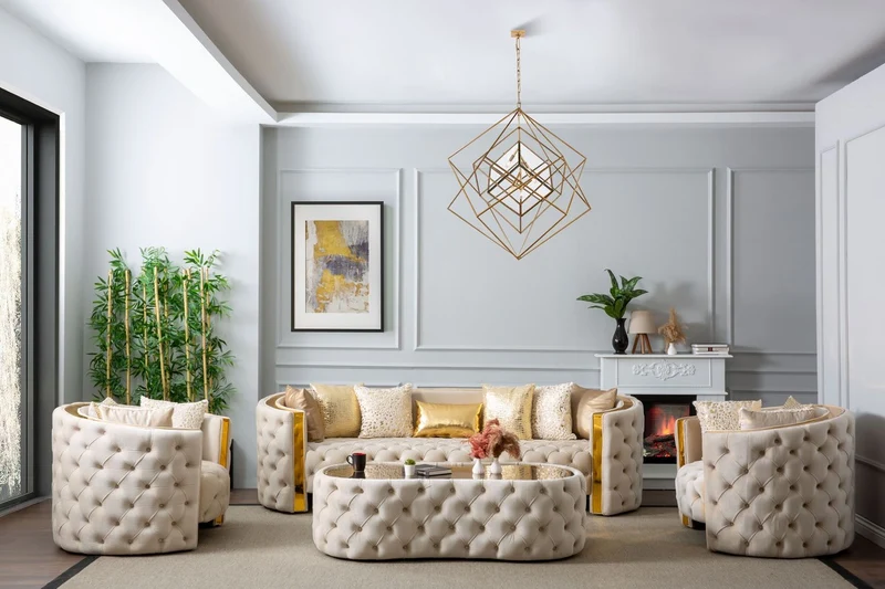 Casa Padrino Luxus Chesterfield 3er Sofa Creme / Gold 260 x 100 x H. 75 cm - Chesterfield Wohnzimmer Sofa - Wohnzimmer Möbel - Chesterfield Möbel - Luxus Möbel - Luxus Einrichtung - Möbel Luxus