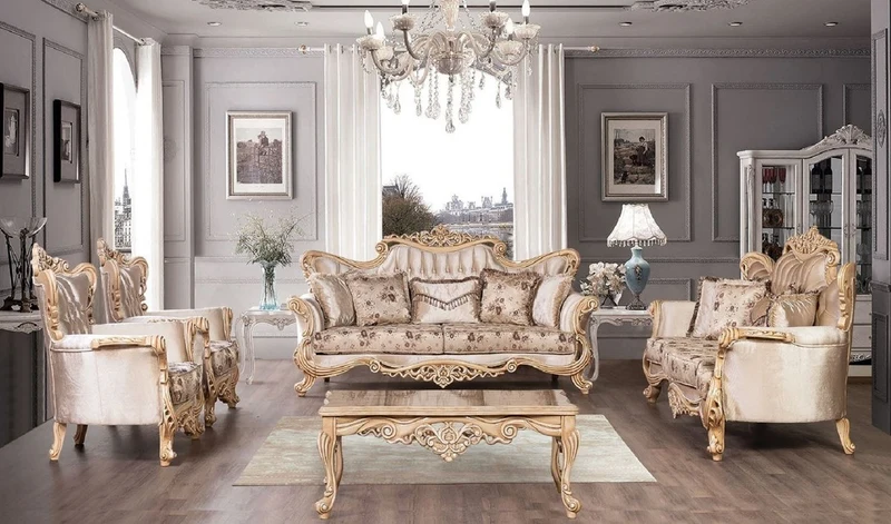 Casa Padrino Luxus Barock Sofa Beige / Braun / Naturfarben - Prunkvolles Wohnzimmer Sofa mit elegantem Muster - Barock Möbel - Edel & Prunkvoll