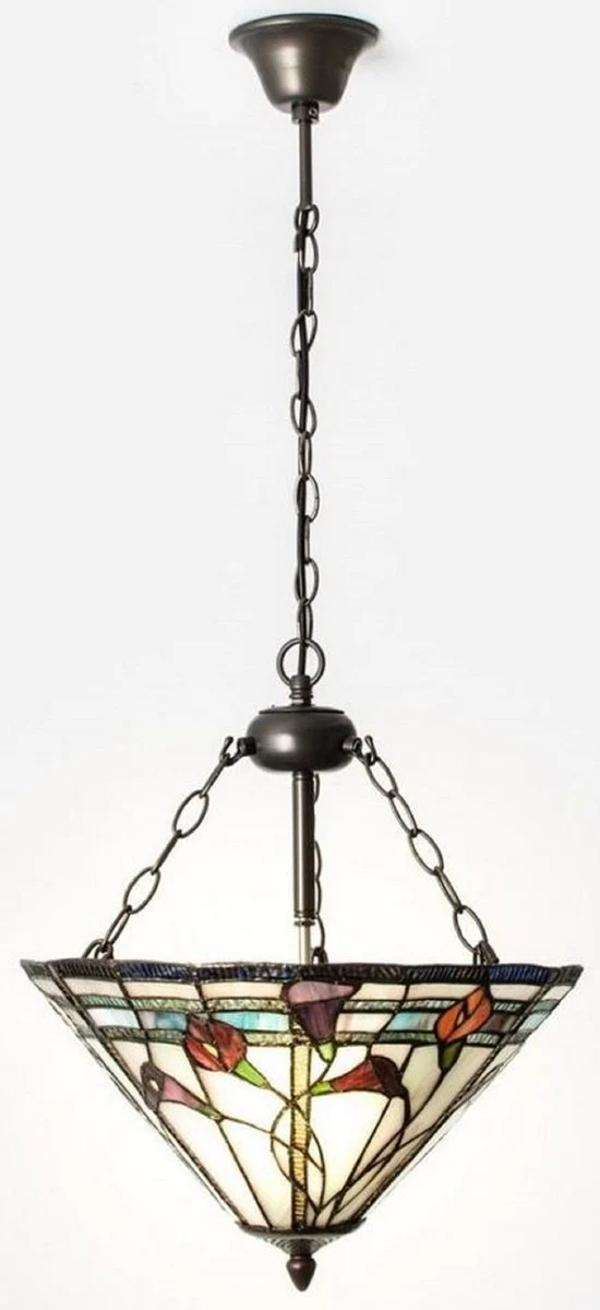 Casa Padrino Luxus Tiffany Hängeleuchte Mehrfarbig Ø 40 cm - Art Deco Tiffany Hängelampe - Wohnzimmer Hängeleuchte - Deko Hängeleuchte - Luxus Tiffany Leuchten - Art Deco Leuchten