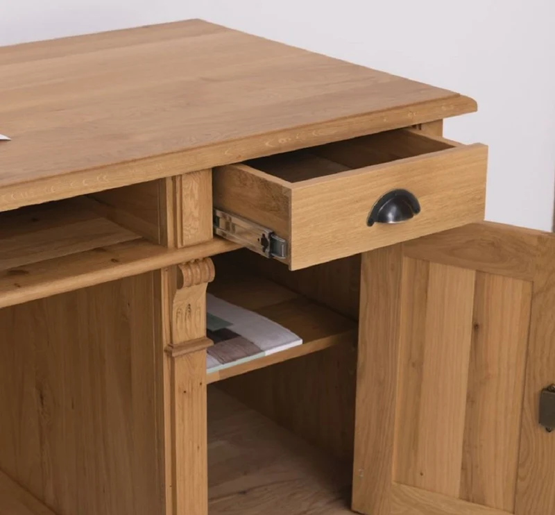 Casa Padrino Landhausstil Schreibtisch Naturfarben 160 x 70 x H. 78 cm - Massivholz Bürotisch mit 2 Türen und 2 Schubladen - Massivholz Möbel - Büro Möbel im Landhausstil - Landhausstil Möbel