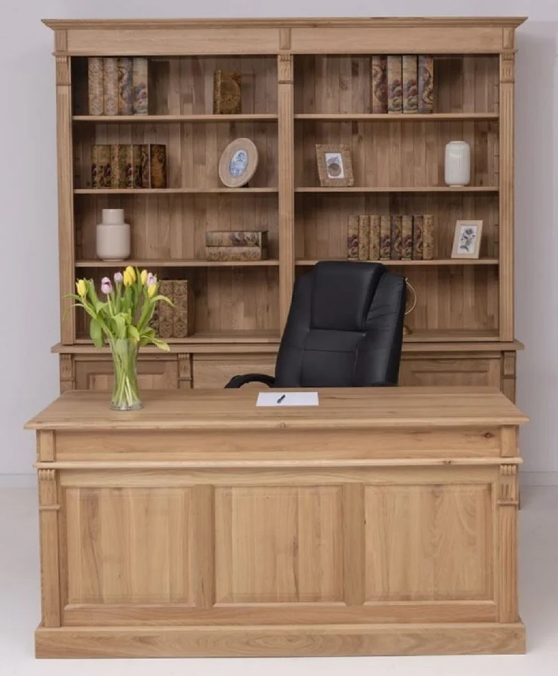 Casa Padrino Landhausstil Schreibtisch Naturfarben 160 x 70 x H. 78 cm - Massivholz Bürotisch mit 2 Türen und 2 Schubladen - Massivholz Möbel - Büro Möbel im Landhausstil - Landhausstil Möbel