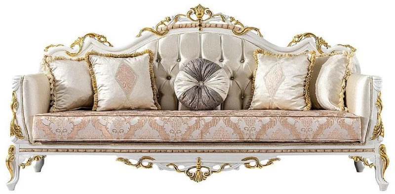Casa Padrino Luxus Barock Wohnzimmer Set Gold / Silber / Braun / Weiß / Gold - 2 Barock Sofas & 2 Barock Sessel & 1 Barock Couchtisch - Luxus Wohnzimmer Möbel im Barockstil - Barock Möbel