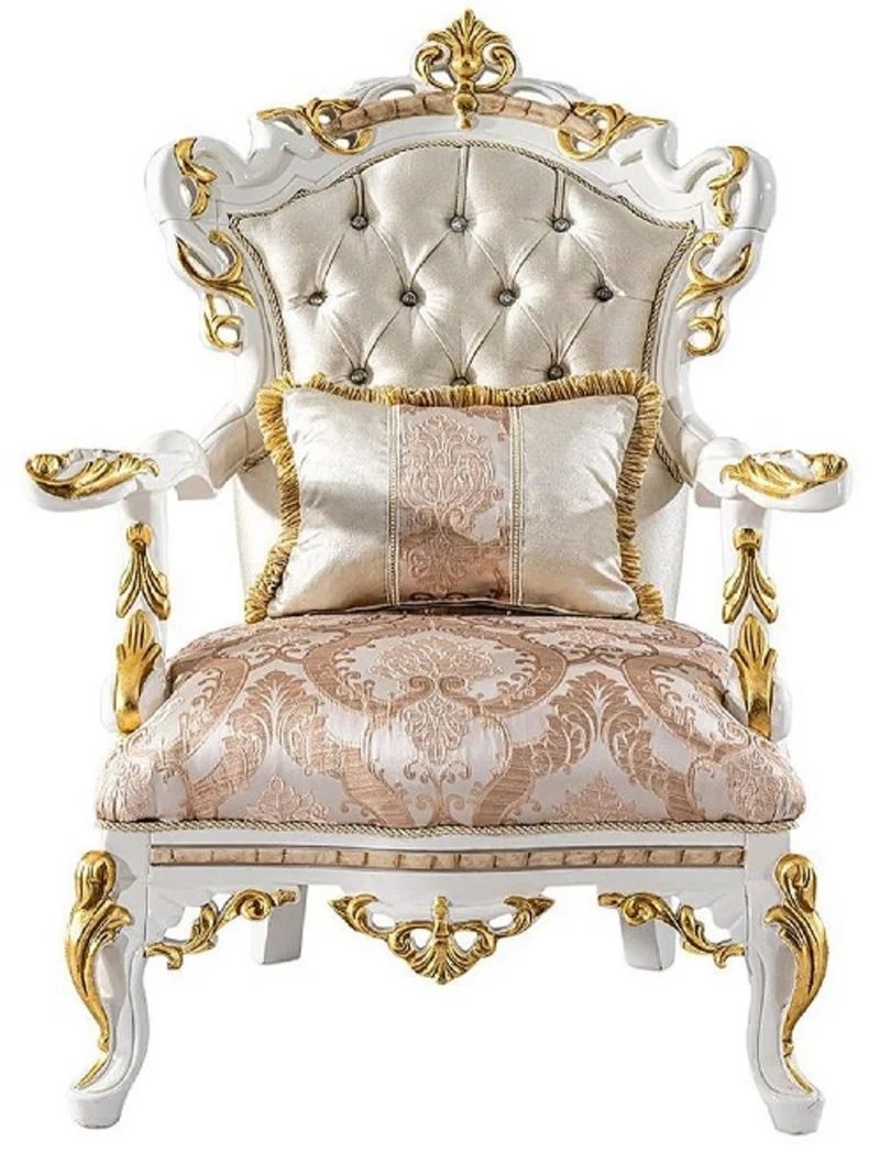 Casa Padrino Luxus Barock Wohnzimmer Set Gold / Silber / Braun / Weiß / Gold - 2 Barock Sofas & 2 Barock Sessel & 1 Barock Couchtisch - Luxus Wohnzimmer Möbel im Barockstil - Barock Möbel