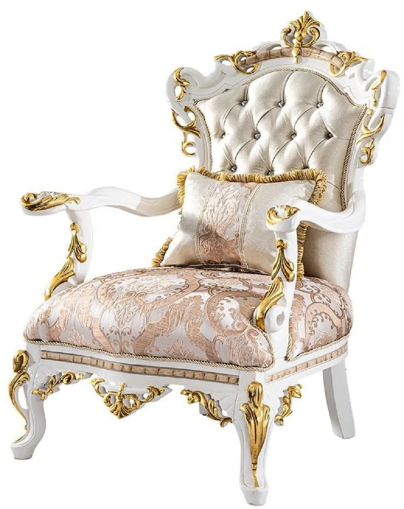 Casa Padrino Luxus Barock Wohnzimmer Set Gold / Silber / Braun / Weiß / Gold - 2 Barock Sofas & 2 Barock Sessel & 1 Barock Couchtisch - Luxus Wohnzimmer Möbel im Barockstil - Barock Möbel