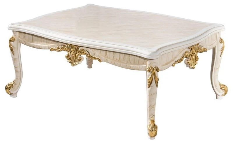 Casa Padrino Luxus Barock Wohnzimmer Set Weiß / Braun / Weiß / Beige / Gold - 2 Barock Sofas & 2 Barock Sessel & 1 Barock Couchtisch - Luxus Wohnzimmer Möbel im Barockstil - Barock Möbel