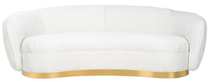 Casa Padrino Luxus Sofa Weiß / Gold 221 x 98 x H. 72 cm - Gebogenes Wohnzimmer Sofa - Wohnzimmer Möbel - Wohnzimmer Einrichtung - Luxus Möbel - Luxus Einrichtung - Möbel Luxus