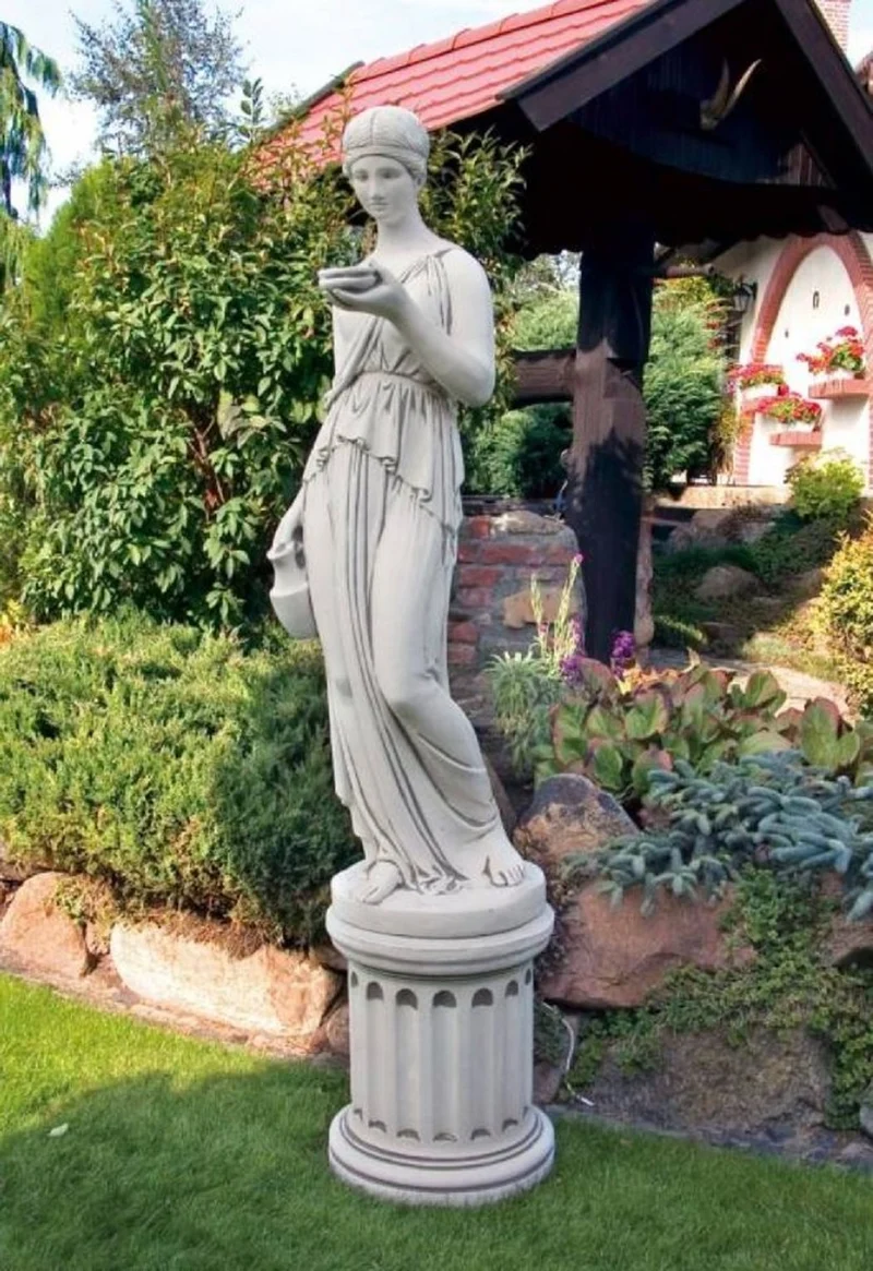 Casa Padrino Barock Sockel Grau Ø 48 x H. 59 cm - Prunkvoller Gartensockel im Barockstil - Runder Gartendeko Stein Sockel - Barock Garten & Terrassen Deko Accessoires