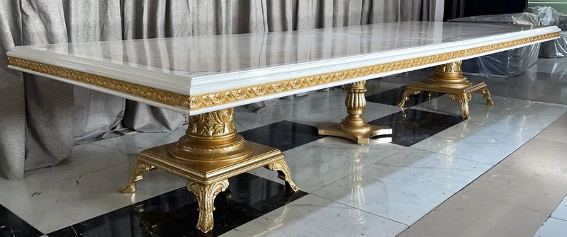 Casa Padrino Luxus Barock Esstisch Creme / Weiß / Gold - Riesiger Massivholz Esszimmertisch - Esszimmer Möbel im Barockstil - Barock Möbel - Barock Einrichtung - Edel & Prunkvoll